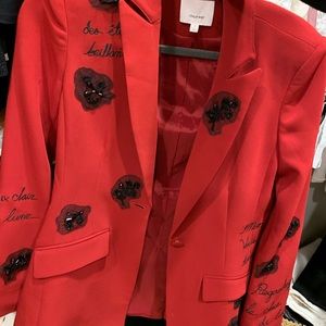 Cinq a Sept Love Story Red Black embellished  Blazer size 2